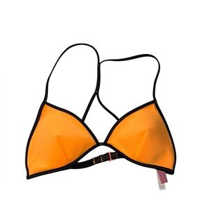 VICTORIA SECRET TRIANGLE BIKINI TOP S BRIGHT ORANGE W/BLACK TRIM PADDED NO‎ WIRE